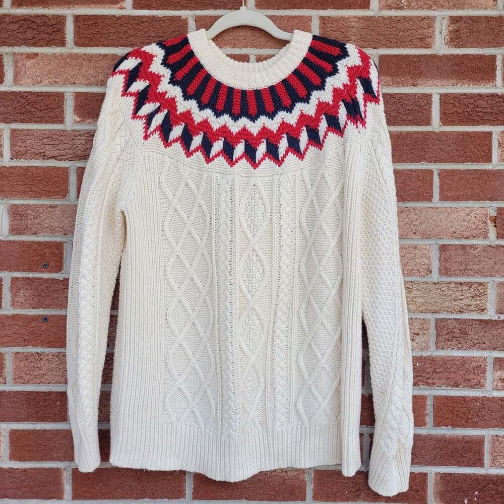 J. Crew Merino Wool Cable Knit Sweater Women's Size Large Crewneck Pullover